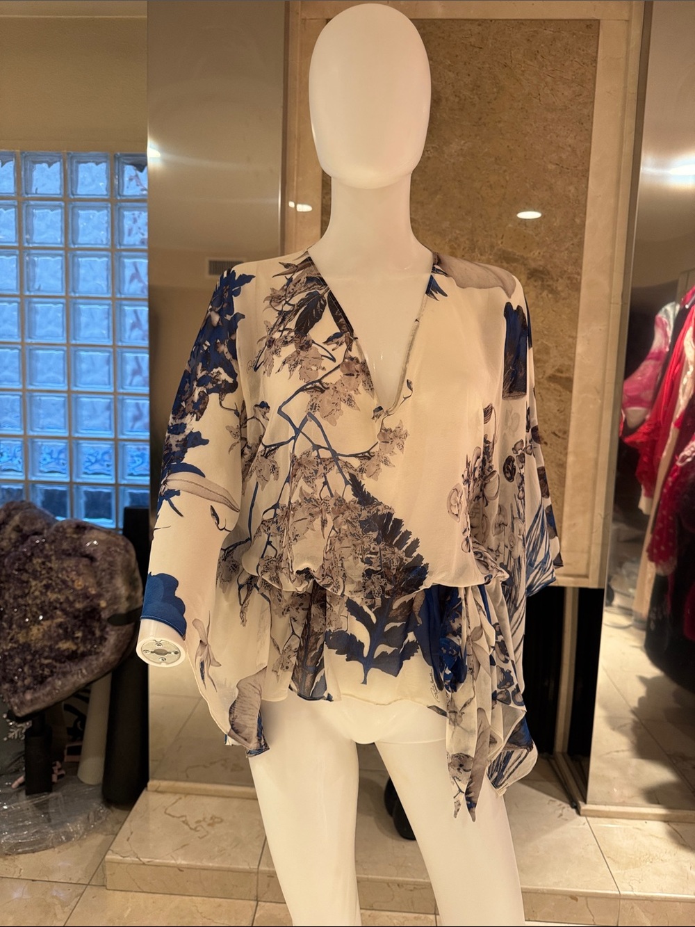 Roberto Cavalli Vintage 2000s Silk Floral Butterfly Tunic Top